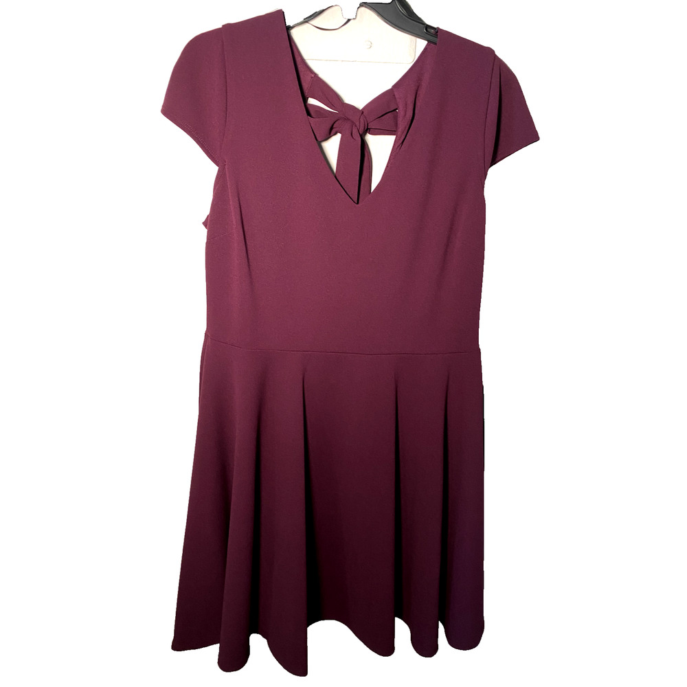 Fit and Flair Knee Length Purple Women's Dress - Bow on Back - NEW